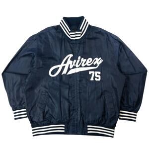 Vintage Avirex Jacket 75 Mens XL Black Windbreaker Full Zip Varsity Baseball Y2K